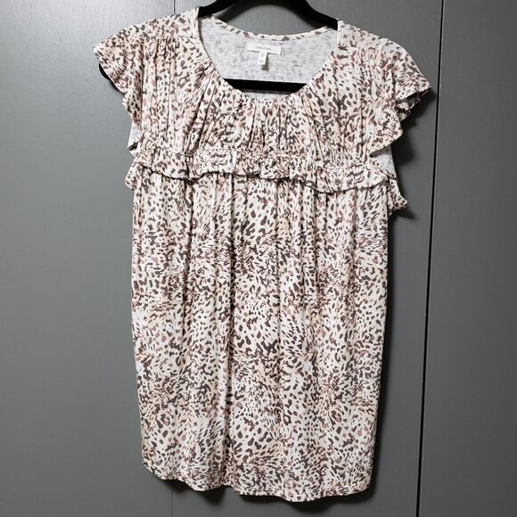 Maurices Leopard Short Flutter Sleeve Top - Picture 2 of 8